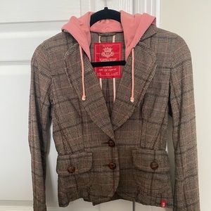 This jacket is from Esprits brand, size XS, the hoodie is removable